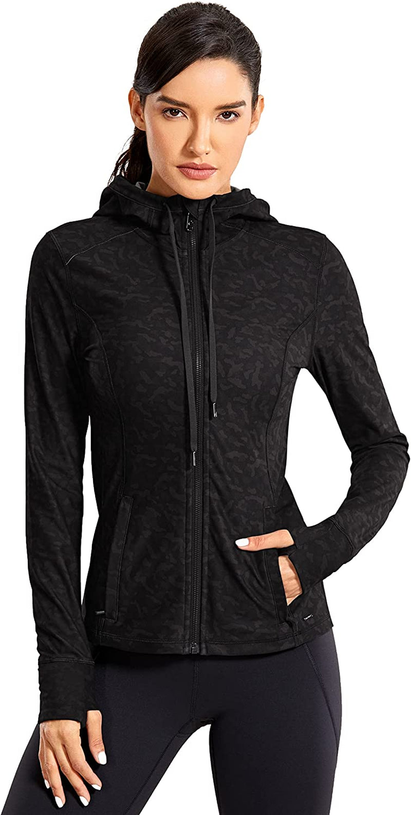 Women'S Brushed Full Zip Hoodie Jacket Sportswear Hooded Workout Track Running Jacket with Zip Pockets