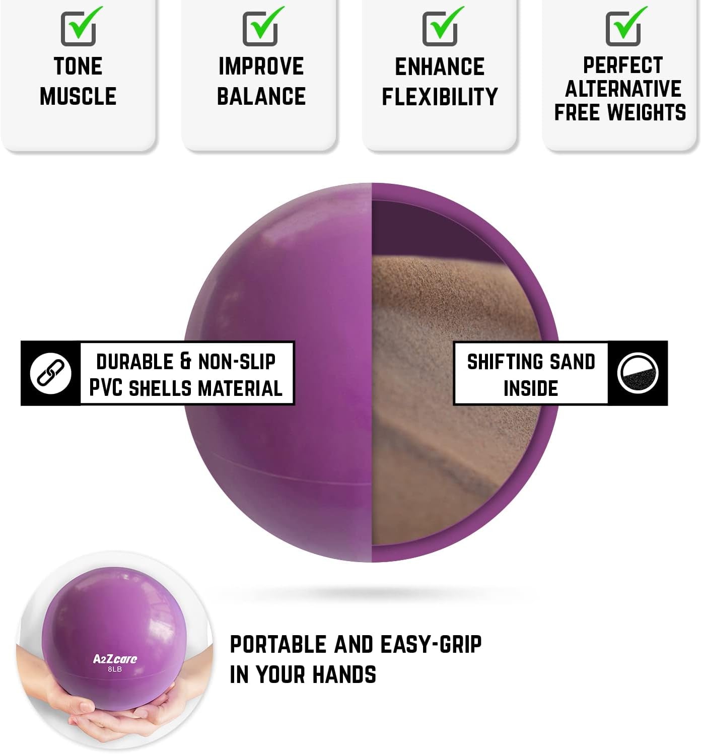 Toning Ball - Weighted Toning Exercise Ball - Soft Weighted Medicine Ball for Pilates, Yoga, Physical Therapy and Fitness