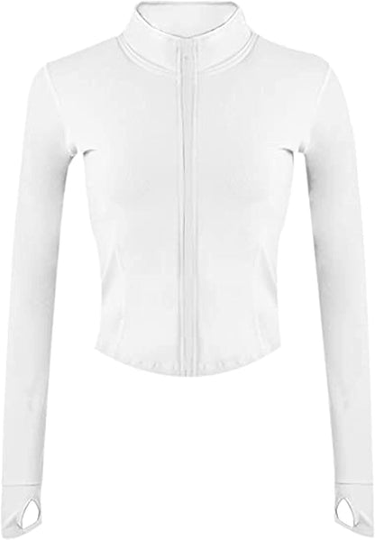 Womens Active Zip up Running Workout Cropped Bbl Athletic Jacket with Thumb Holes